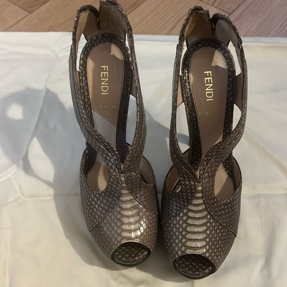 Fendi Snake Embossed platform peep